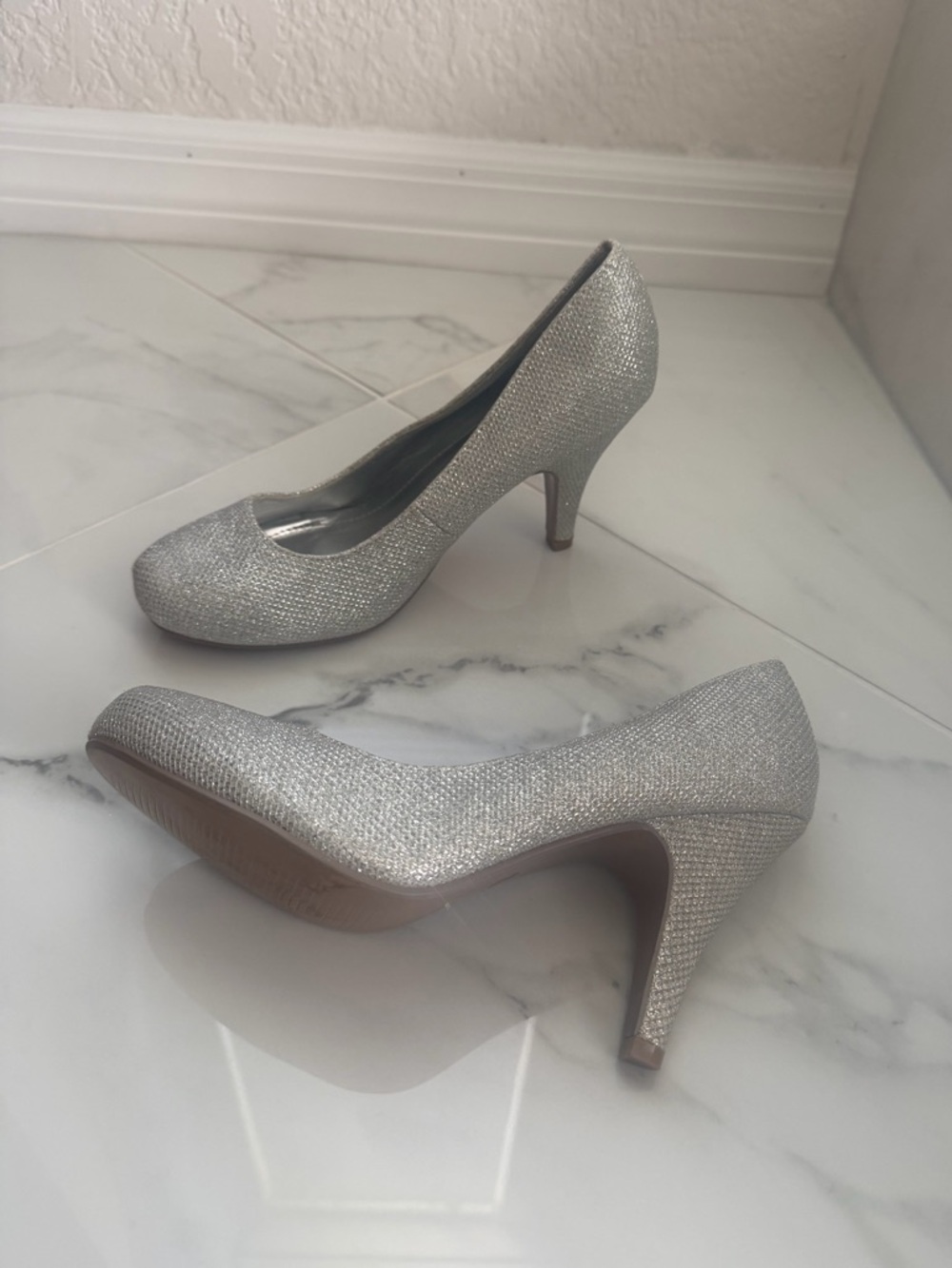 Silver Glitter Pumps Sparkly Prom Wedding Heels Size 7.5